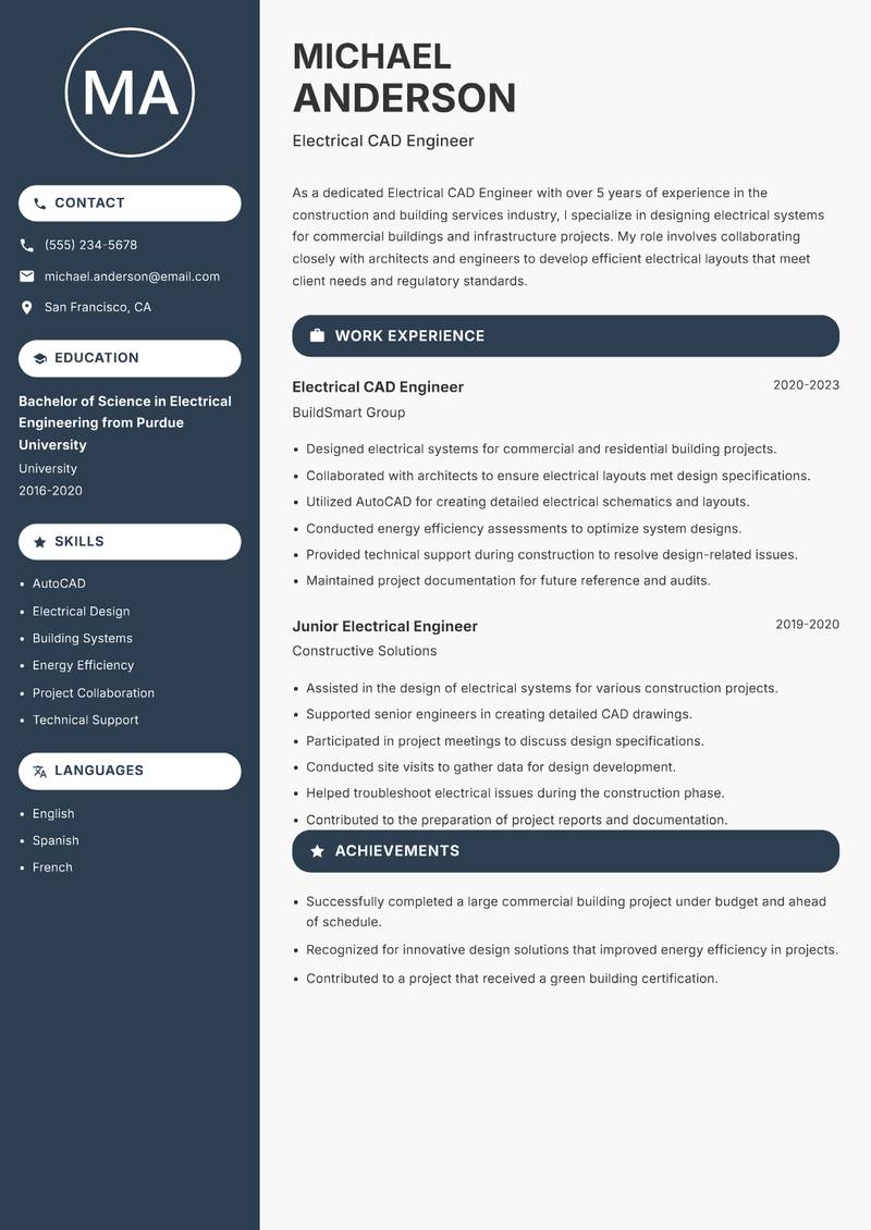 Electrical CAD Engineer resume template — Compact