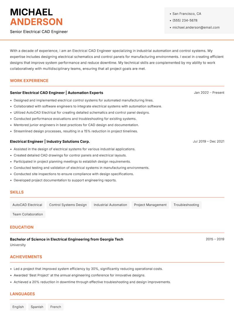 Electrical CAD Engineer resume template — Modern Professional