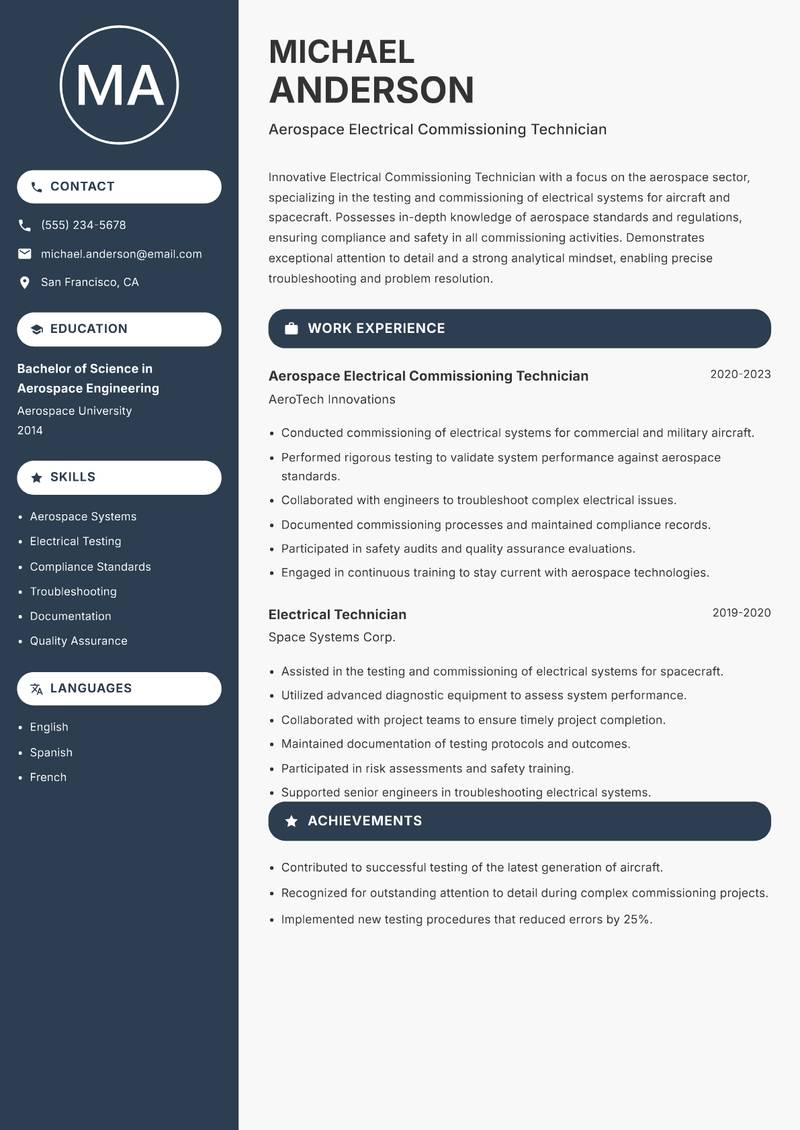Electrical Commissioning Technician resume template — Compact