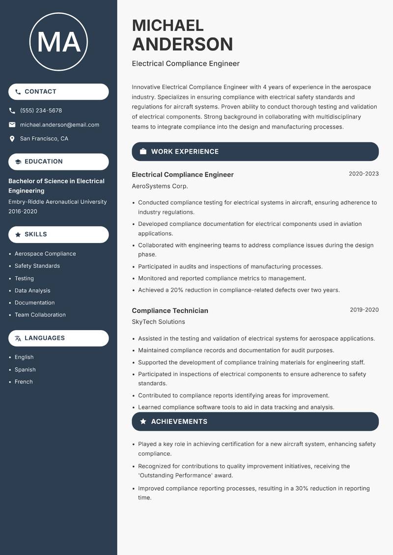 Electrical Compliance Engineer resume template — Compact