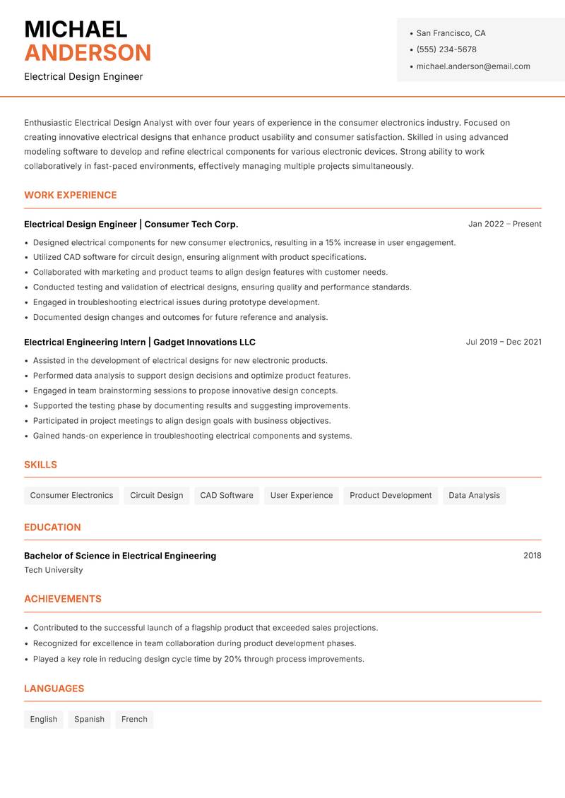 Electrical Design Analyst resume template — Modern Professional