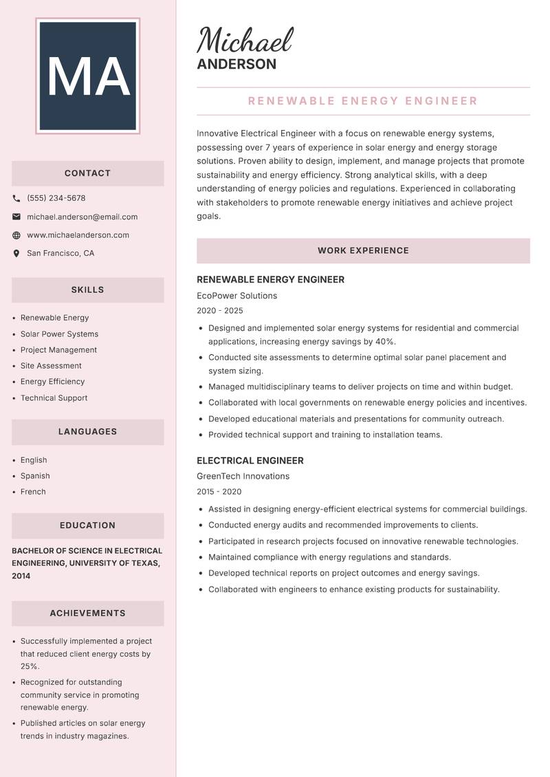 Electrical Engineer resume template — Executive