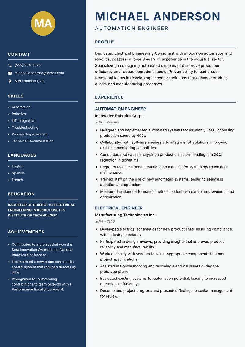 Electrical Engineering Consultant resume template — Classic Clean