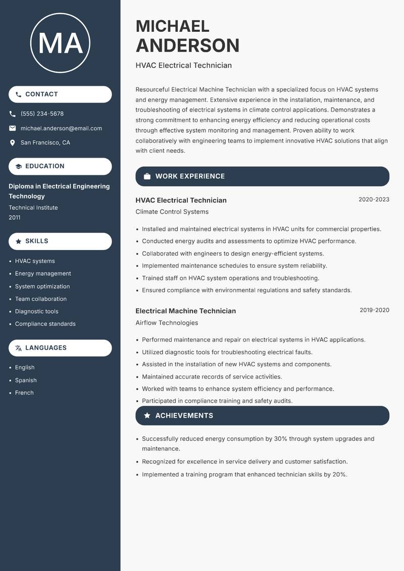 Electrical Machine Technician resume template — Compact
