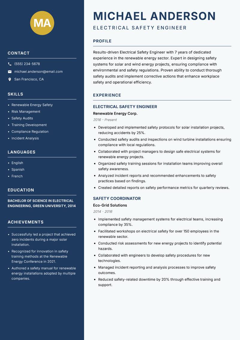 Electrical Safety Engineer resume template — Classic Clean