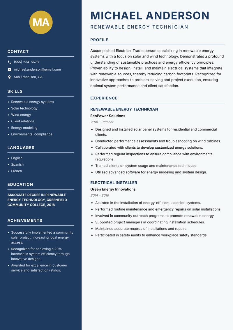 Electrical Tradesperson resume template — Classic Clean