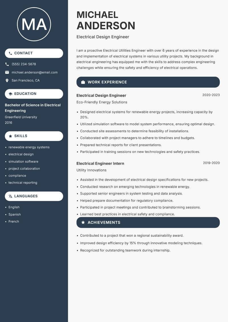 Electrical Utilities Engineer resume template — Compact