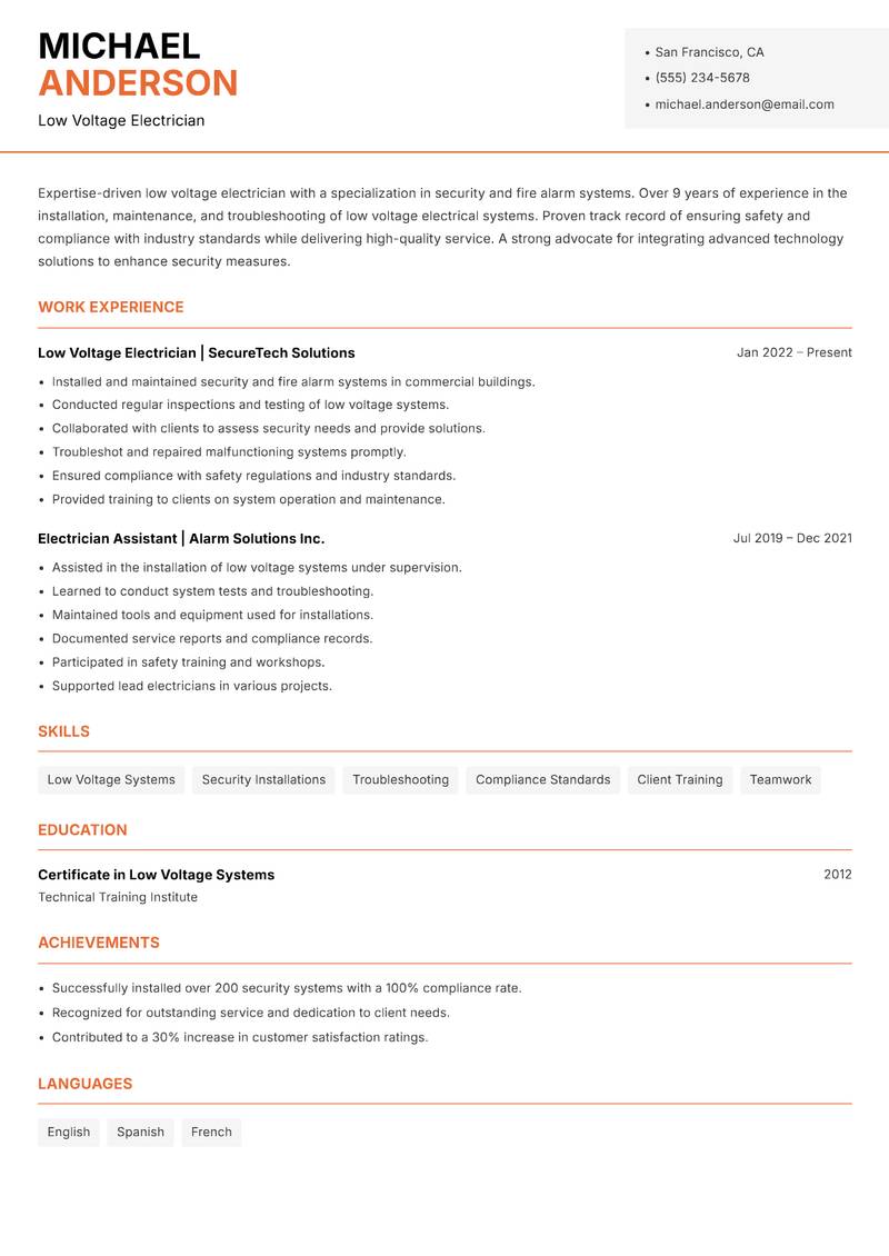 Electrician resume template — Modern Professional