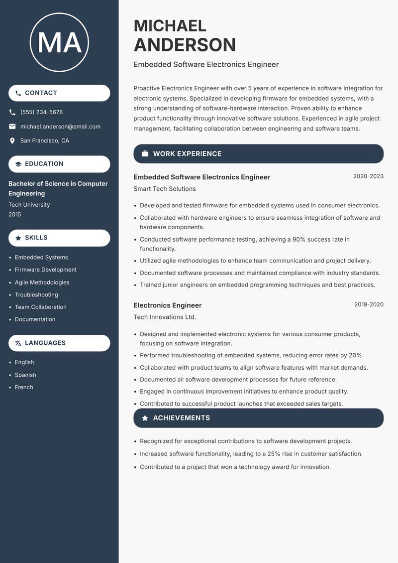Electronics Engineer resume template — Compact