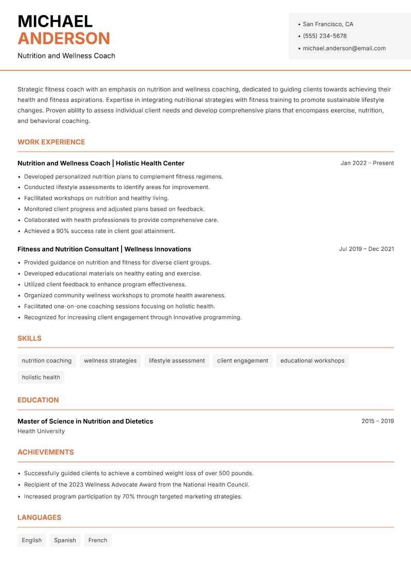 Elite Fitness Coach resume template — Modern Professional