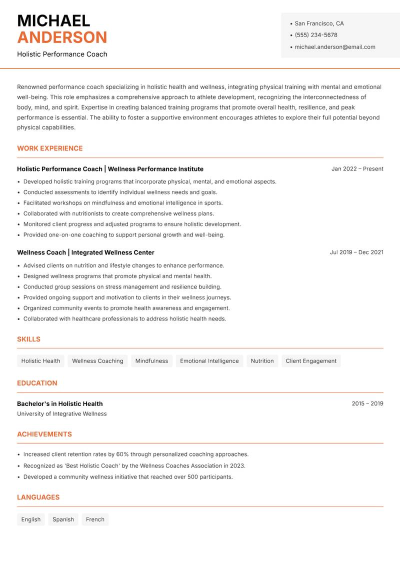 Elite Performance Coach resume template — Modern Professional