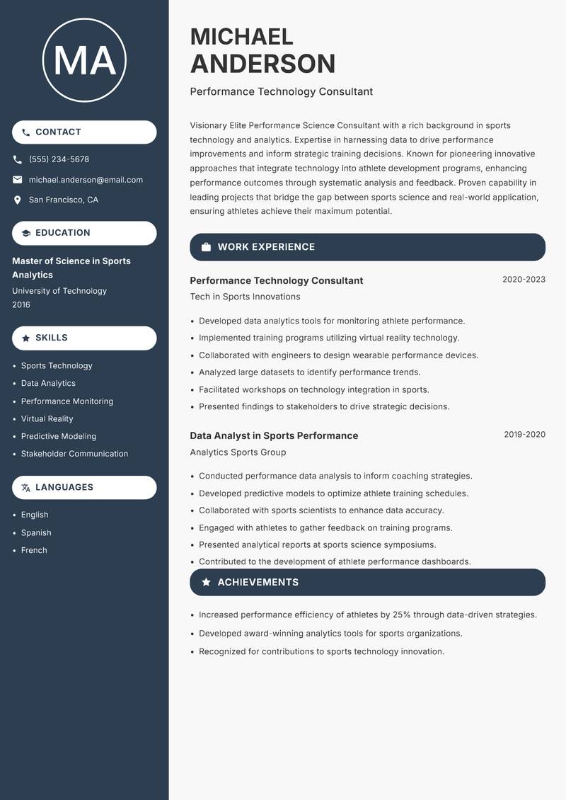 Elite Performance Science Consultant resume template — Compact