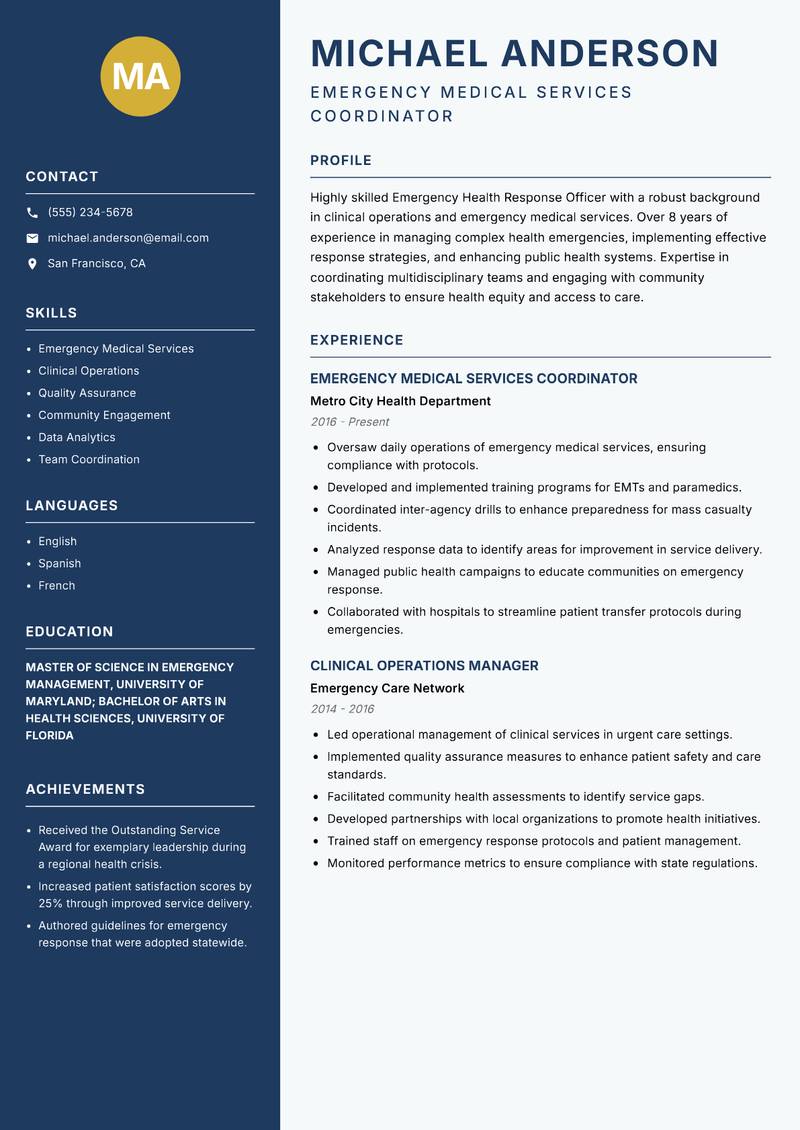 Emergency Health Response Officer resume template — Classic Clean