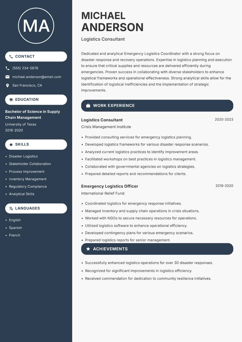 Emergency Logistics Coordinator resume template — Compact