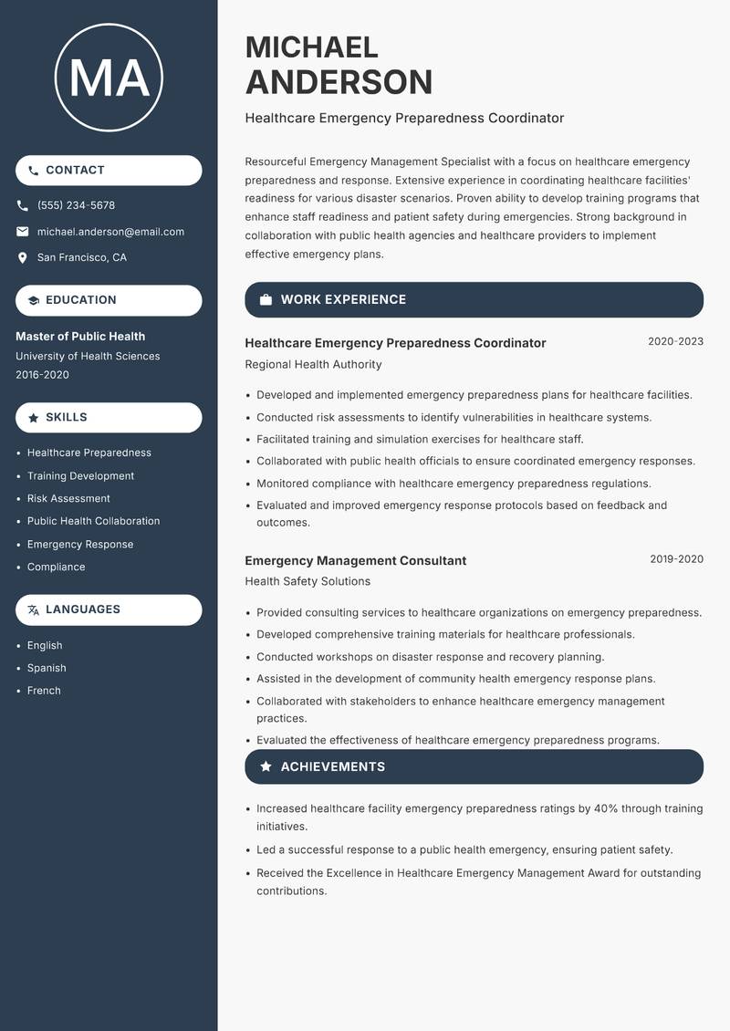 Emergency Management Specialist resume template — Compact