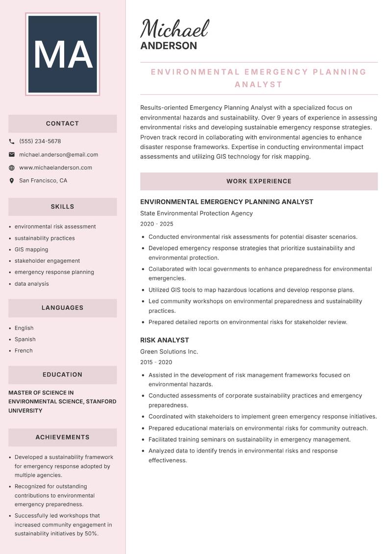 Emergency Planning Analyst resume template — Executive