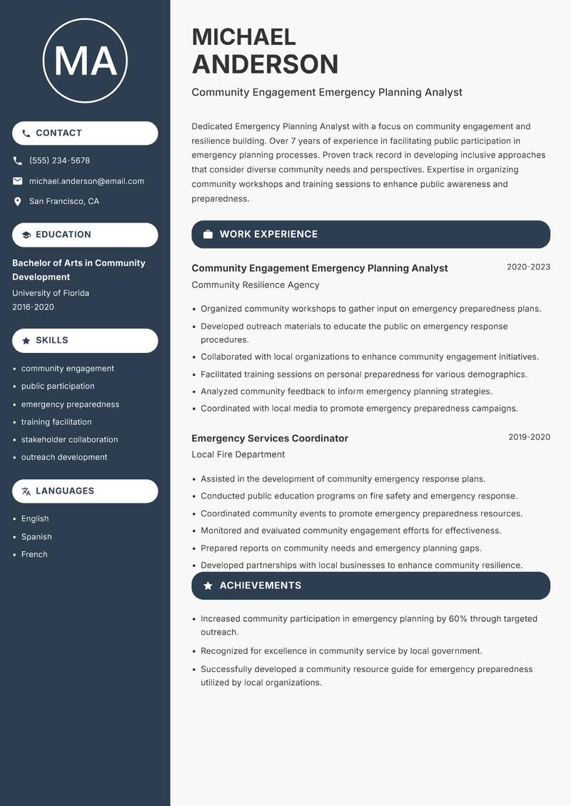 Emergency Planning Analyst resume template — Compact