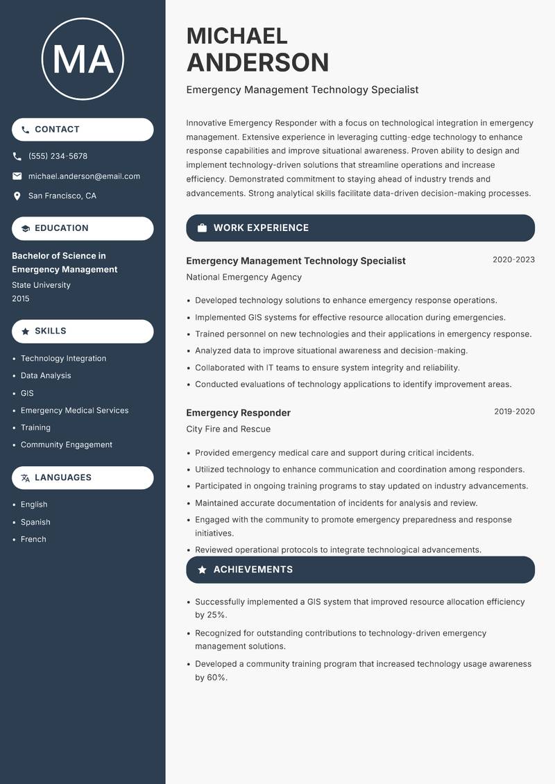 Emergency Responder resume template — Compact