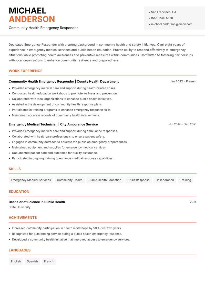 Emergency Responder resume template — Modern Professional