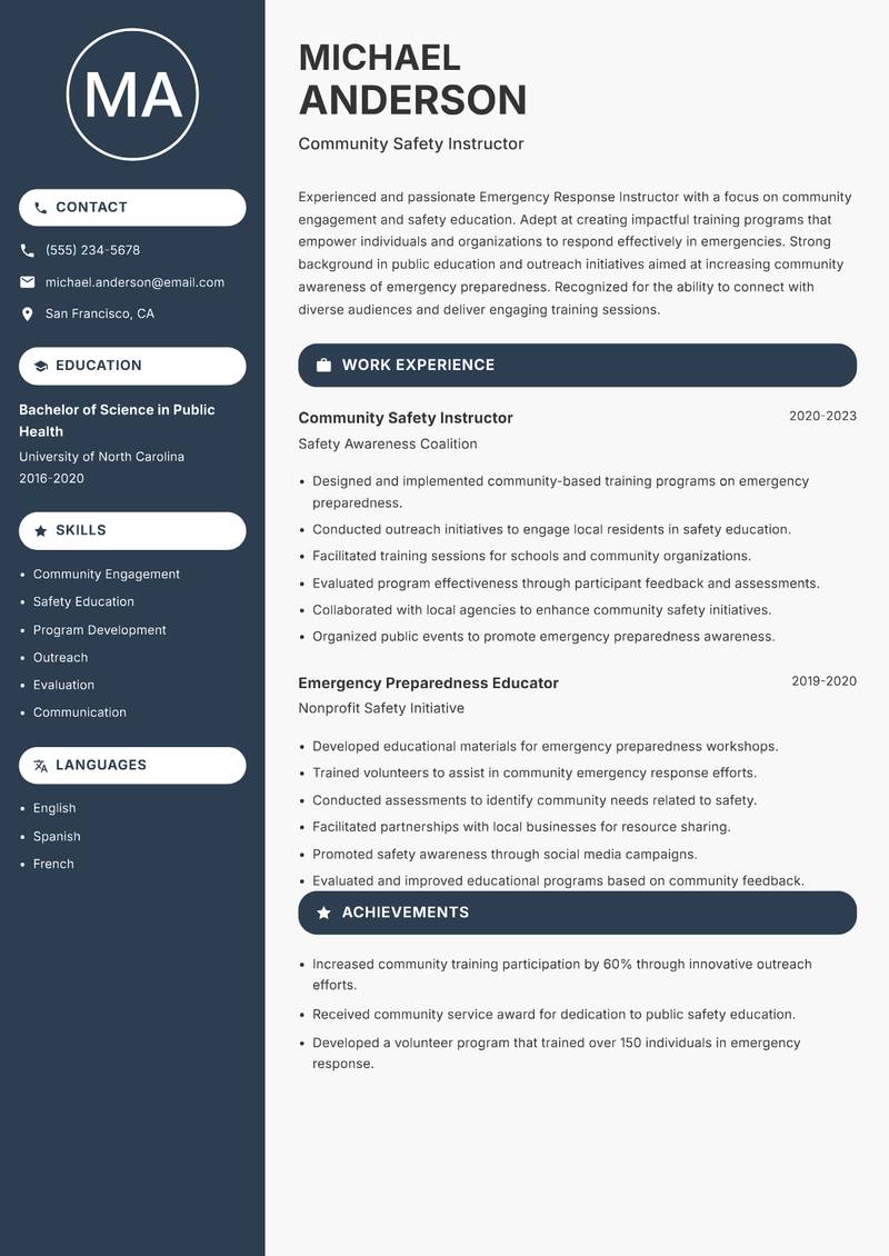 Emergency Response Instructor resume template — Compact