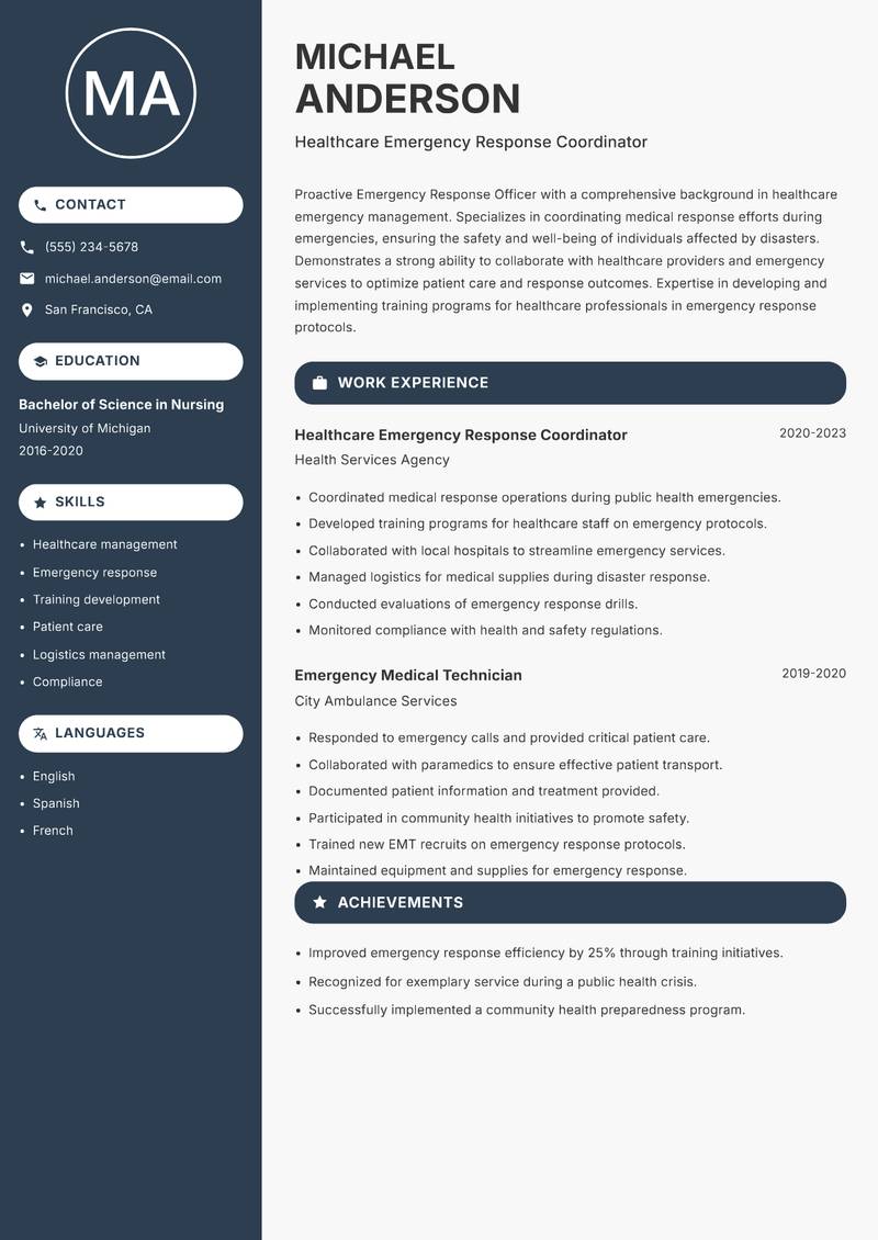 Emergency Response Officer resume template — Compact