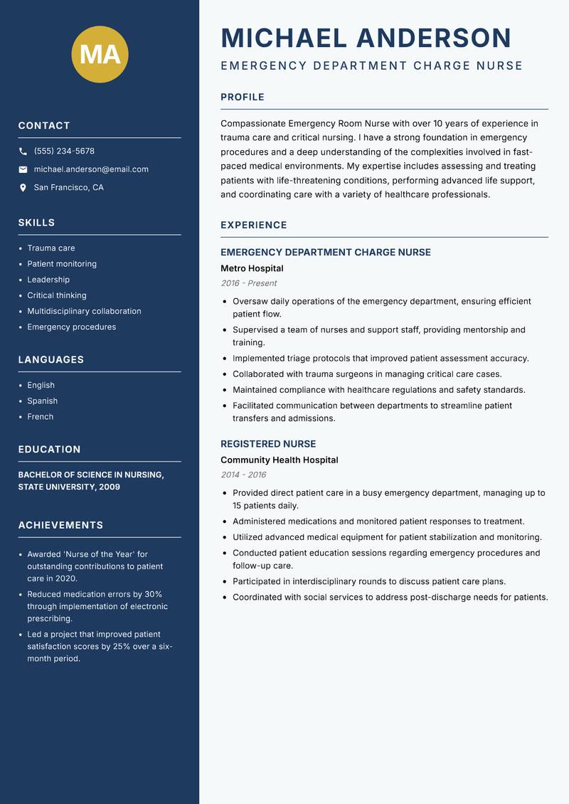 Emergency Room Nurse resume template — Classic Clean
