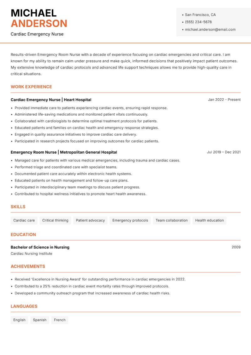 Emergency Room Nurse resume template — Modern Professional
