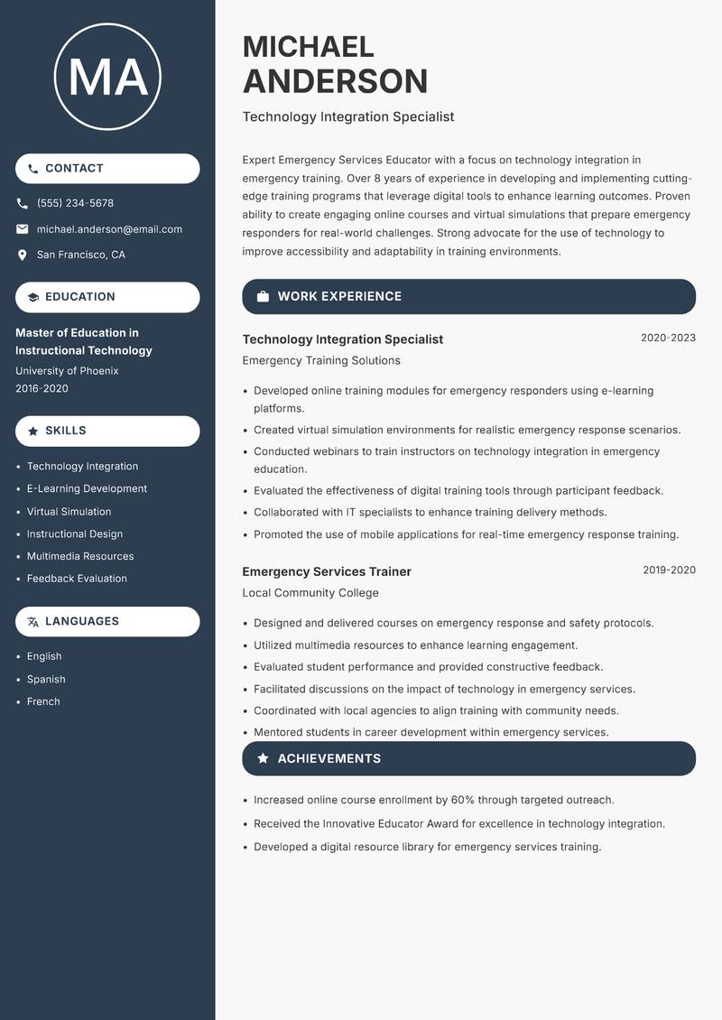 Emergency Services Educator resume template — Compact