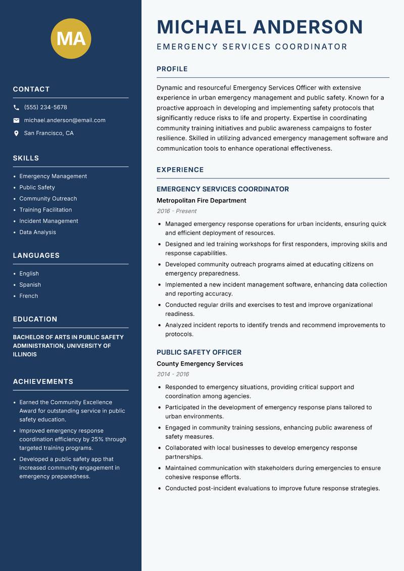 Emergency Services Officer resume template — Classic Clean