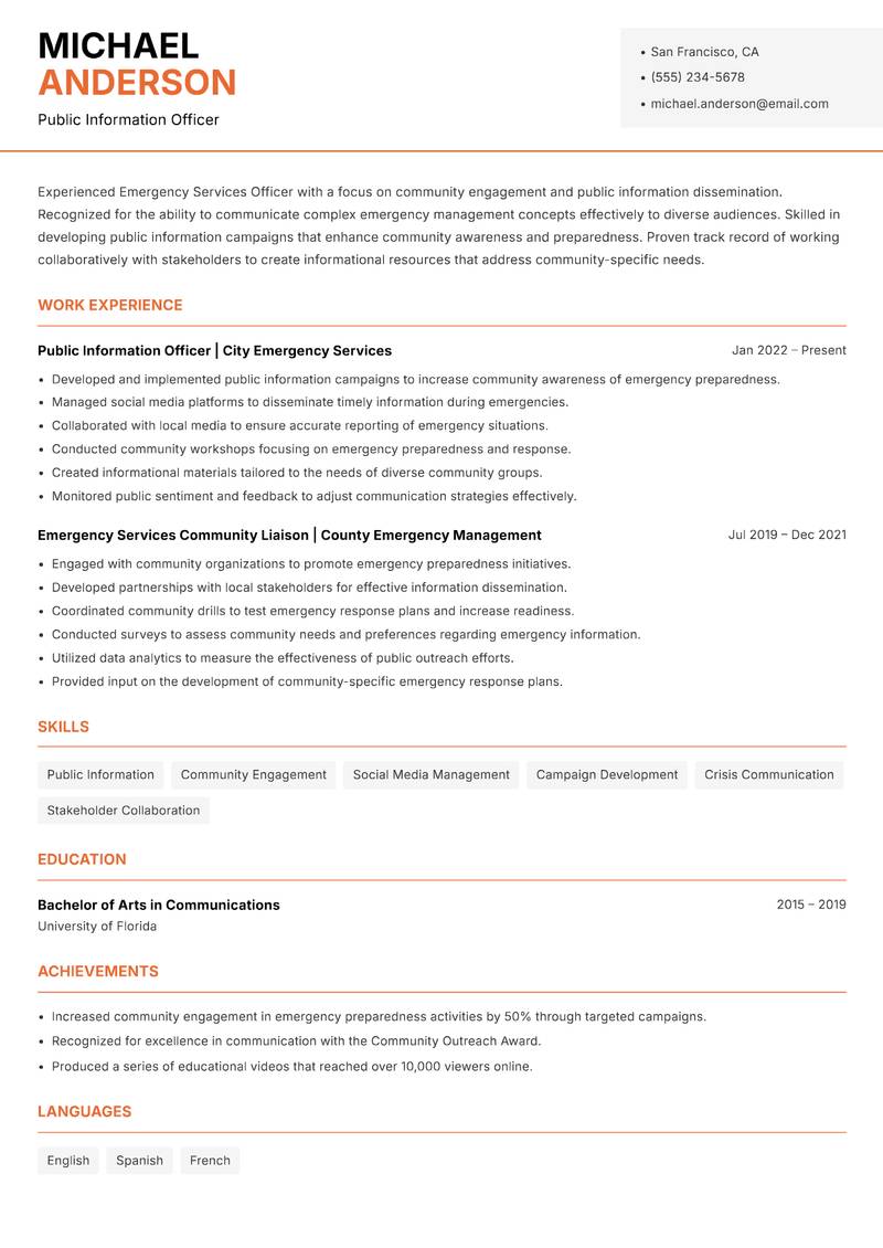 Emergency Services Officer resume template — Modern Professional