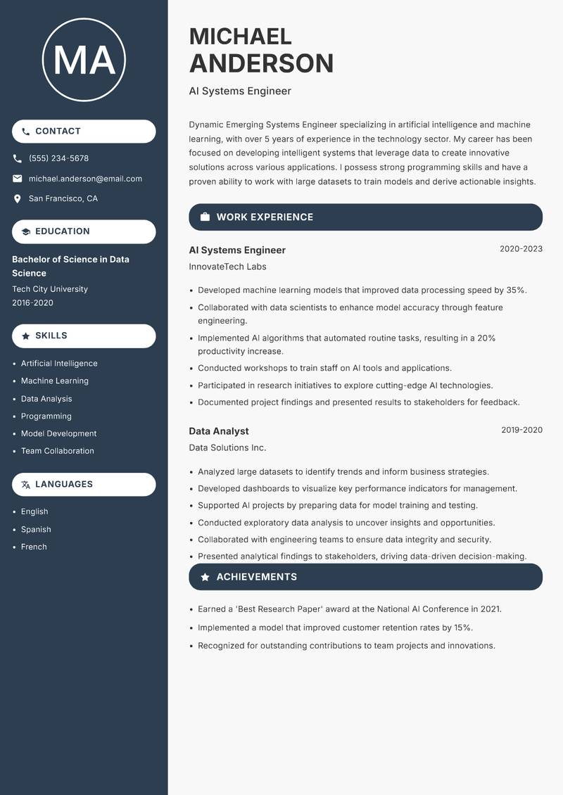 Emerging Systems Engineer resume template — Compact