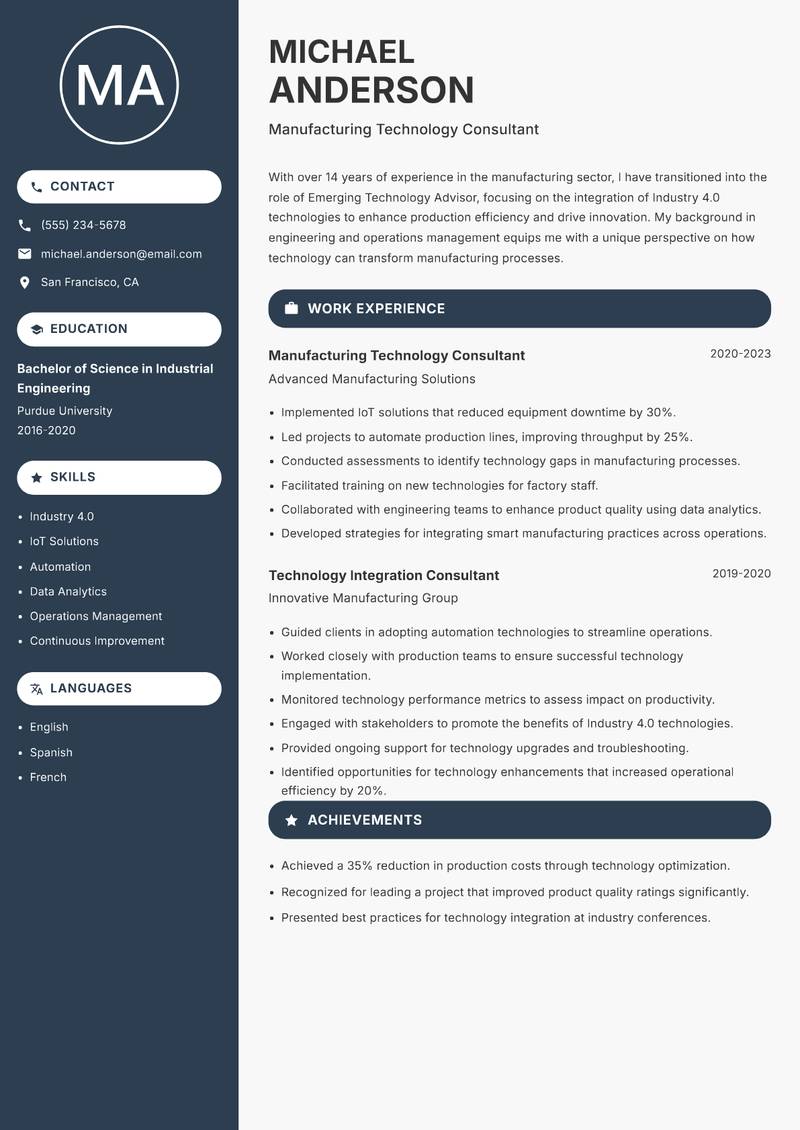 Emerging Technology Advisor resume template — Compact