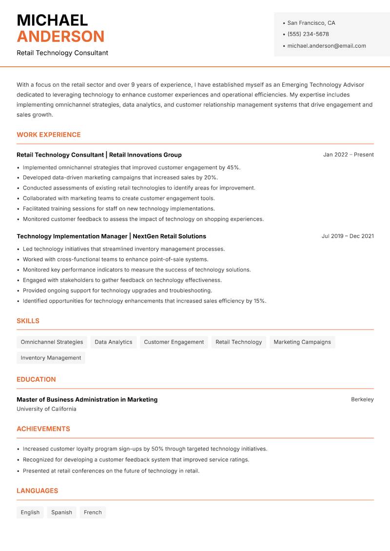Emerging Technology Advisor resume template — Modern Professional