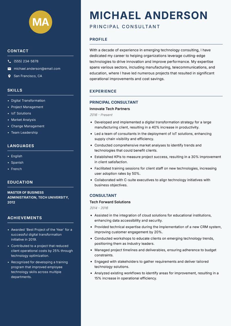 Emerging Technology Consultant resume template — Classic Clean