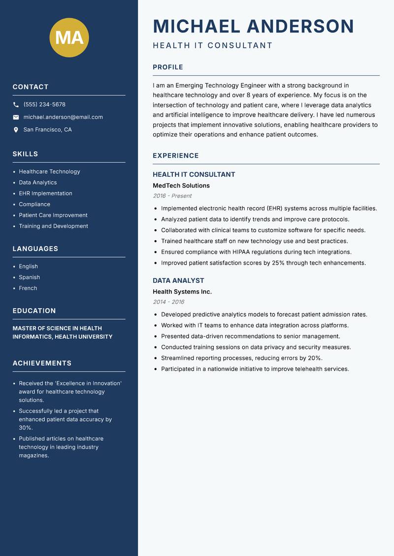 Emerging Technology Engineer resume template — Classic Clean