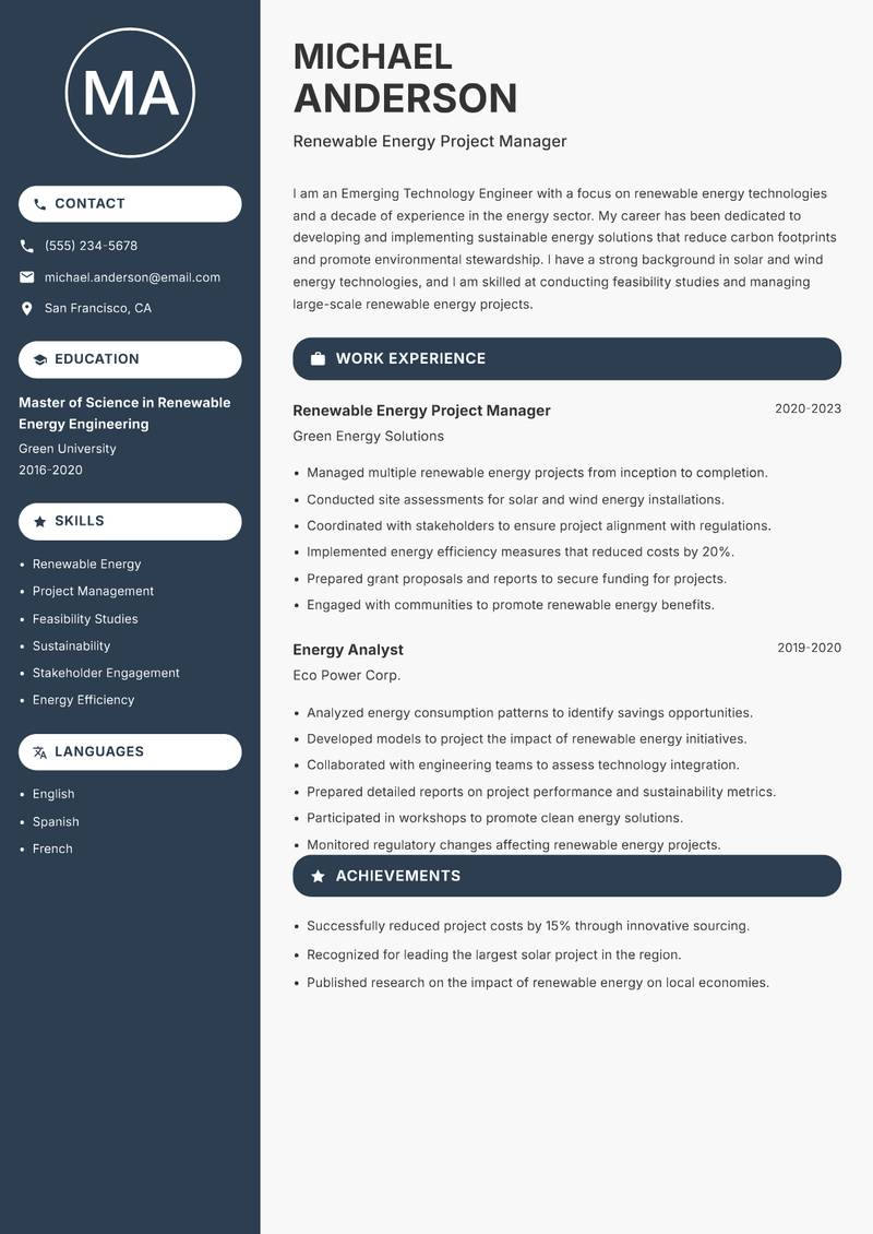 Emerging Technology Engineer resume template — Compact