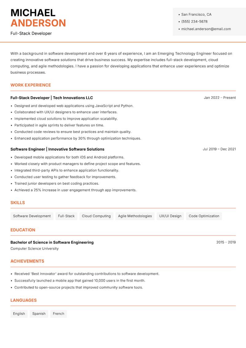 Emerging Technology Engineer resume template — Modern Professional