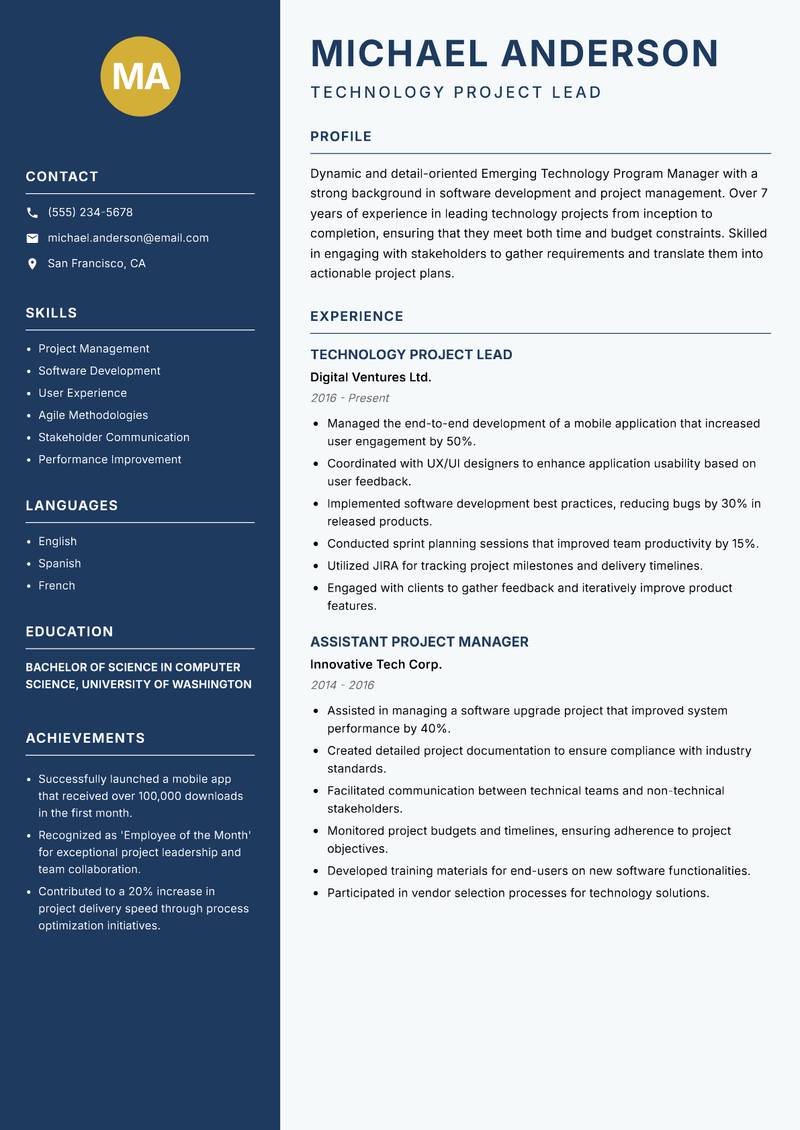 Emerging Technology Program Manager resume template — Classic Clean