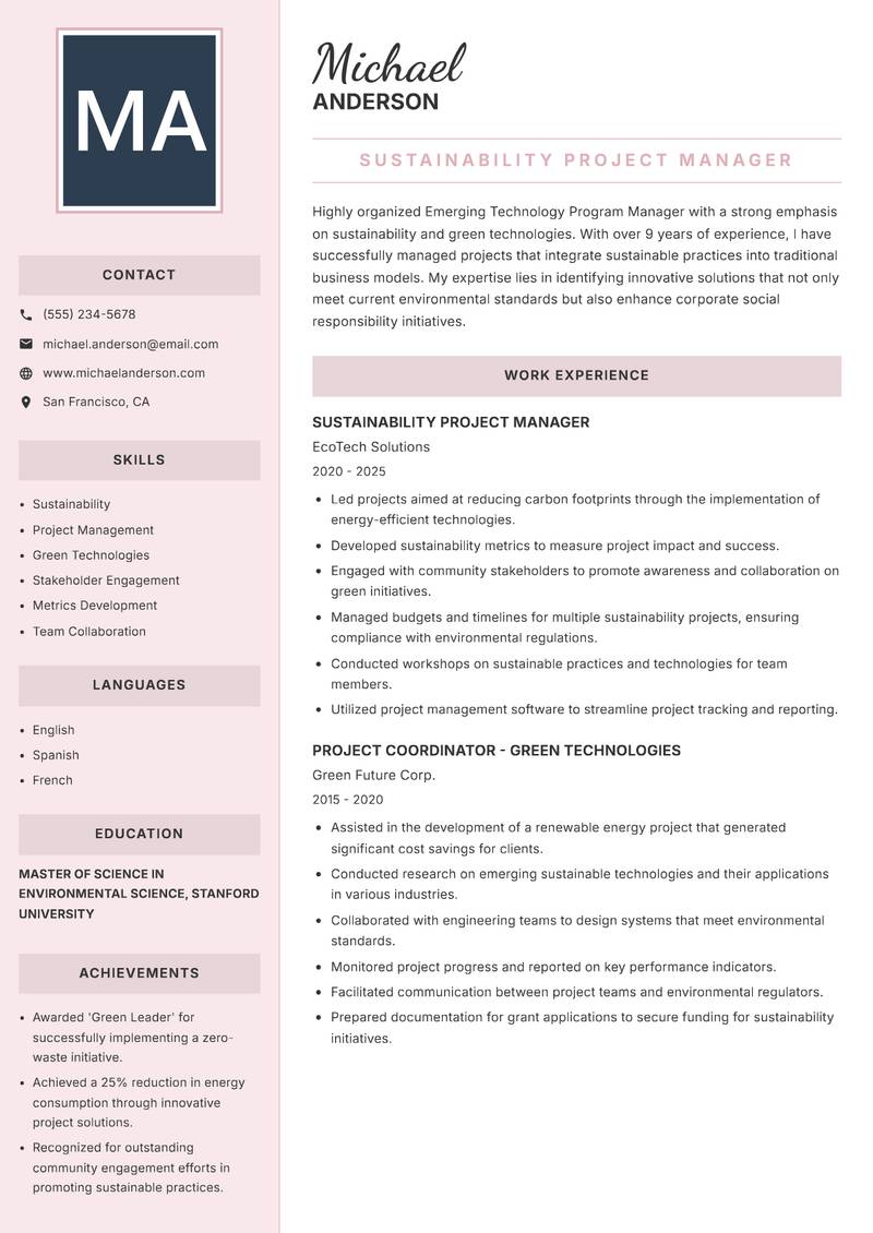 Emerging Technology Program Manager resume template — Executive