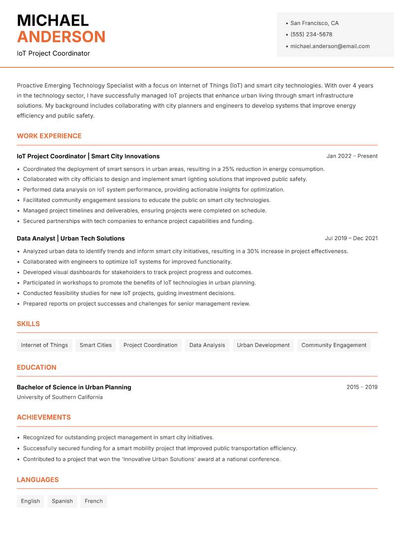 Emerging Technology Specialist resume template — Modern Professional