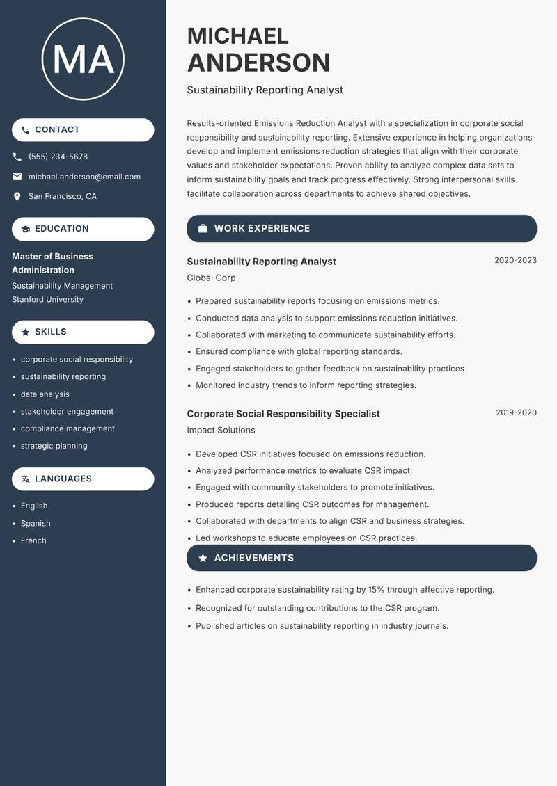 Emissions Reduction Analyst resume template — Compact