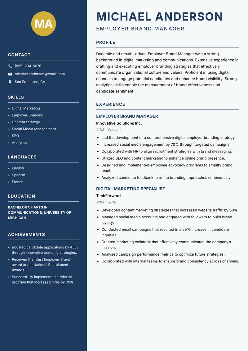 Employer Brand Manager resume template — Classic Clean