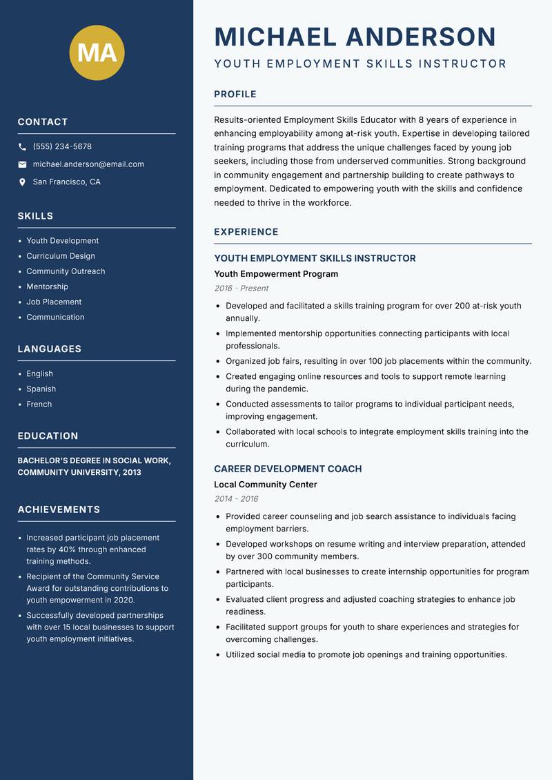 Employment Skills Educator resume template — Classic Clean
