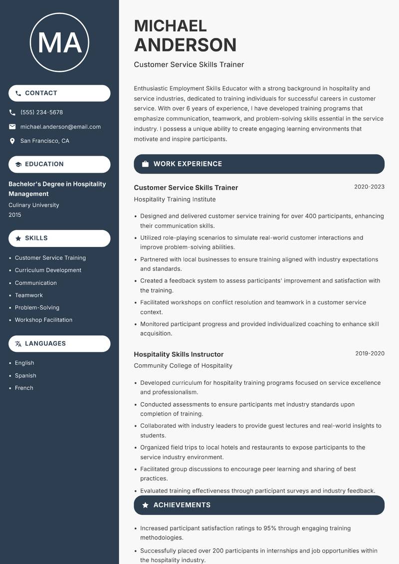 Employment Skills Educator resume template — Compact
