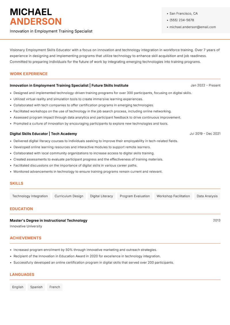 Employment Skills Educator resume template — Modern Professional