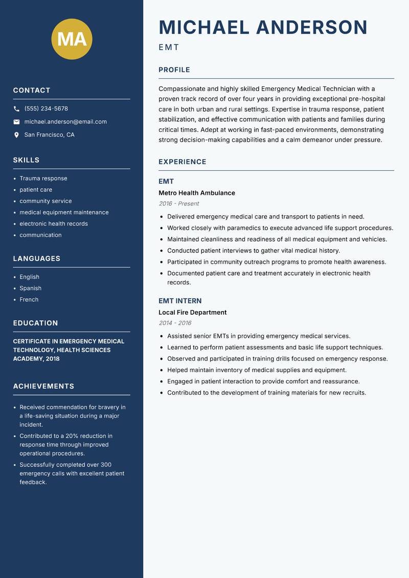 EMT resume template — Classic Clean