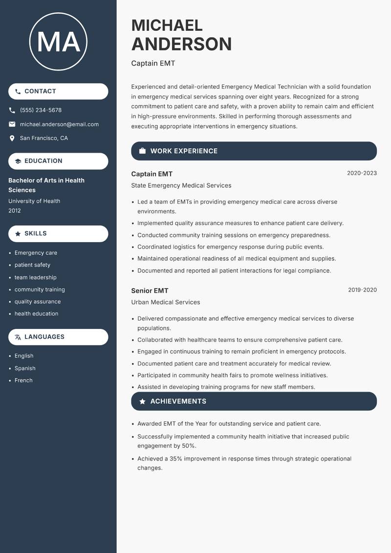 EMT resume template — Compact