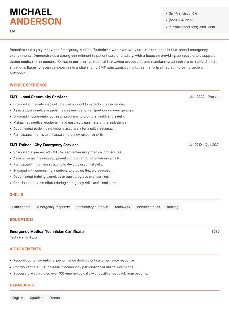 EMT resume template — Modern Professional