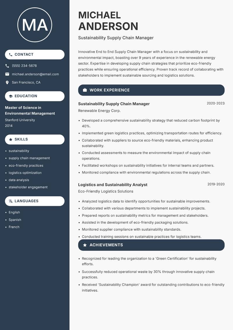 End to End Supply Chain Manager resume template — Compact