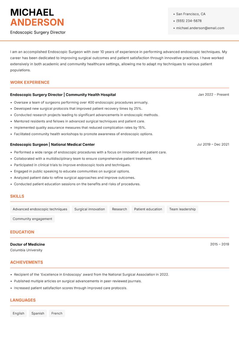 Endoscopic Surgeon resume template — Modern Professional